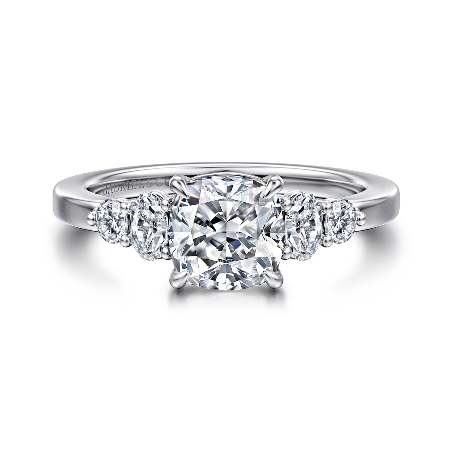 Wave - 14K White Gold Cushion Cut Diamond Engagement Ring