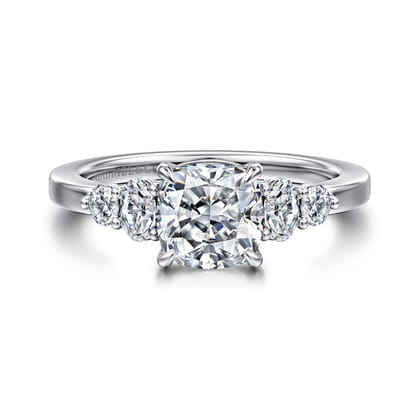 Wave - 14K White Gold Cushion Cut Diamond Engagement Ring