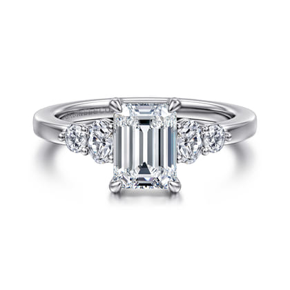 Wave - 14K White Gold Emerald Cut Diamond Engagement Ring