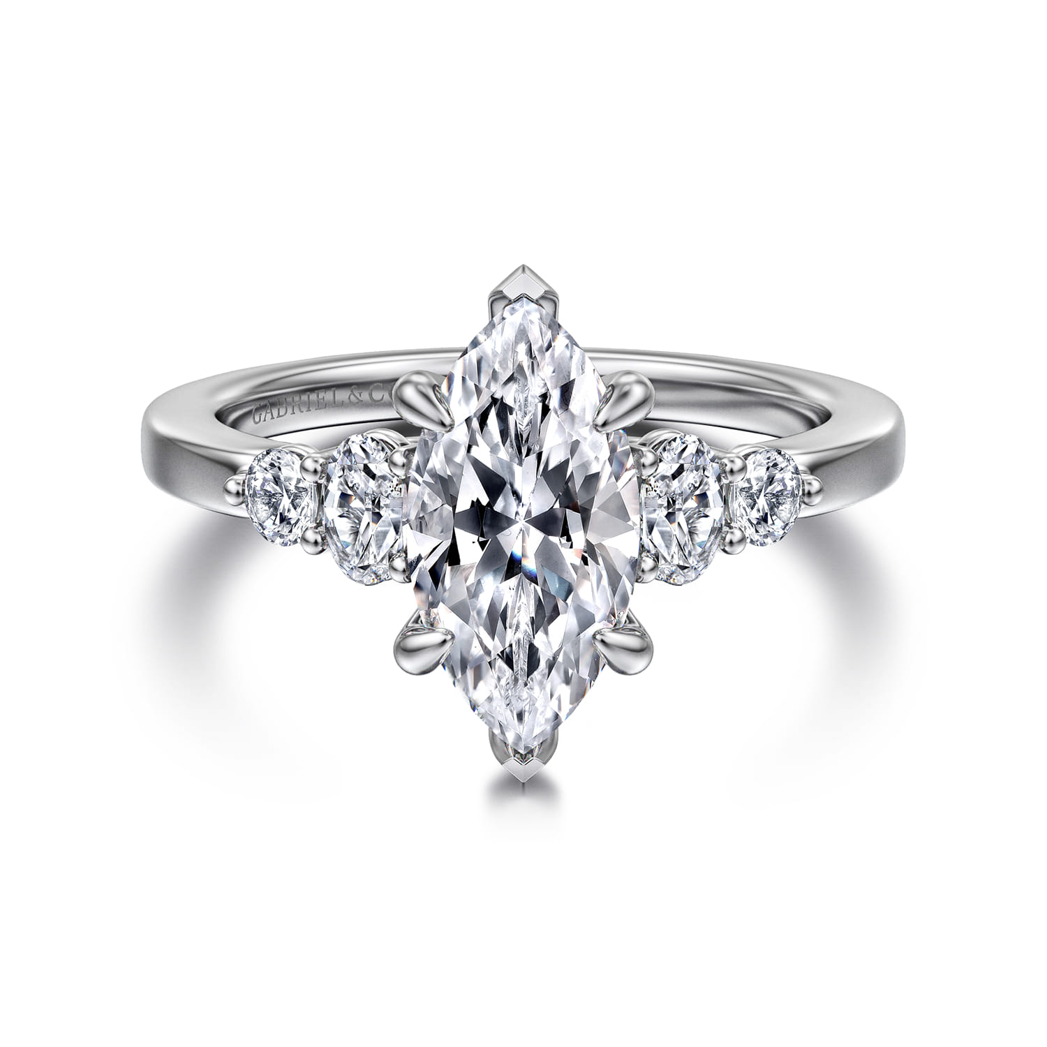Wave - 14K White Gold Marquise Shape Diamond Engagement Ring