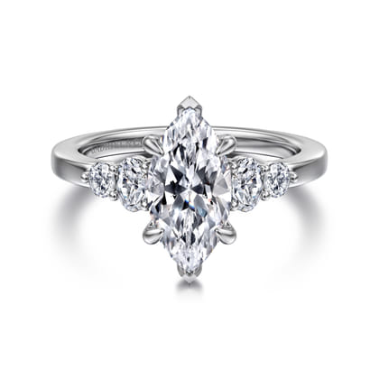 Wave - 14K White Gold Marquise Shape Diamond Engagement Ring