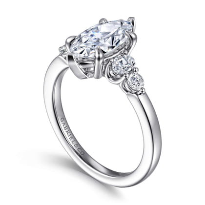 Wave - 14K White Gold Marquise Shape Diamond Engagement Ring