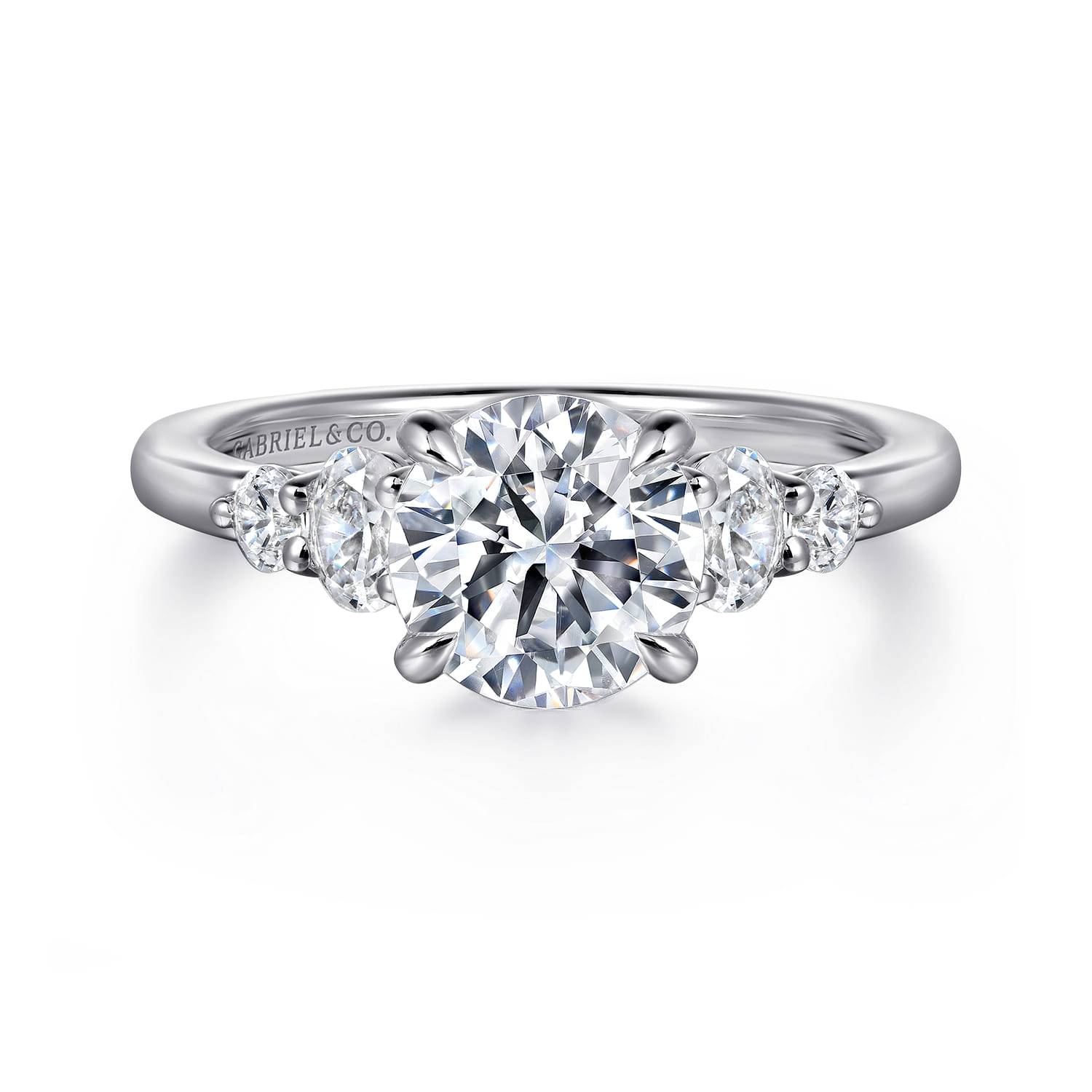 Wave - 14K White Gold Round Five Stone Diamond Engagement Ring