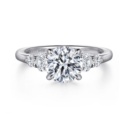 Wave - 14K White Gold Round Five Stone Diamond Engagement Ring