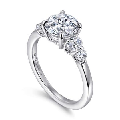 Wave - 14K White Gold Round Five Stone Diamond Engagement Ring