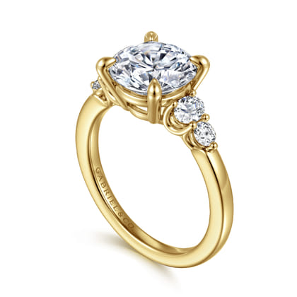 Wave - 14K Yellow Gold Round Diamond Engagement Ring
