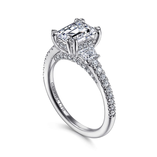 Wednesday - 18K White Gold Emerald Cut Three Stone Diamond Engagement Ring - 0.7 ct - Shot 3