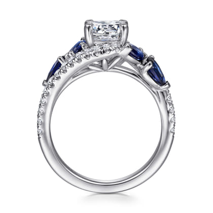 Wenn - 14K White Gold Bypass Round Sapphire and Diamond Engagement Ring