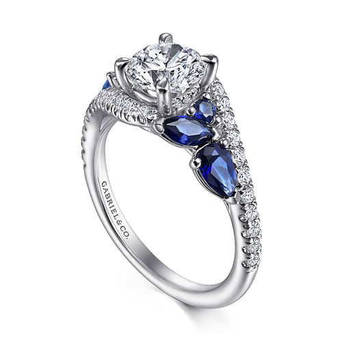 Wenn - 14K White Gold Bypass Round Sapphire and Diamond Engagement Ring - 0.32 ct - Shot 3