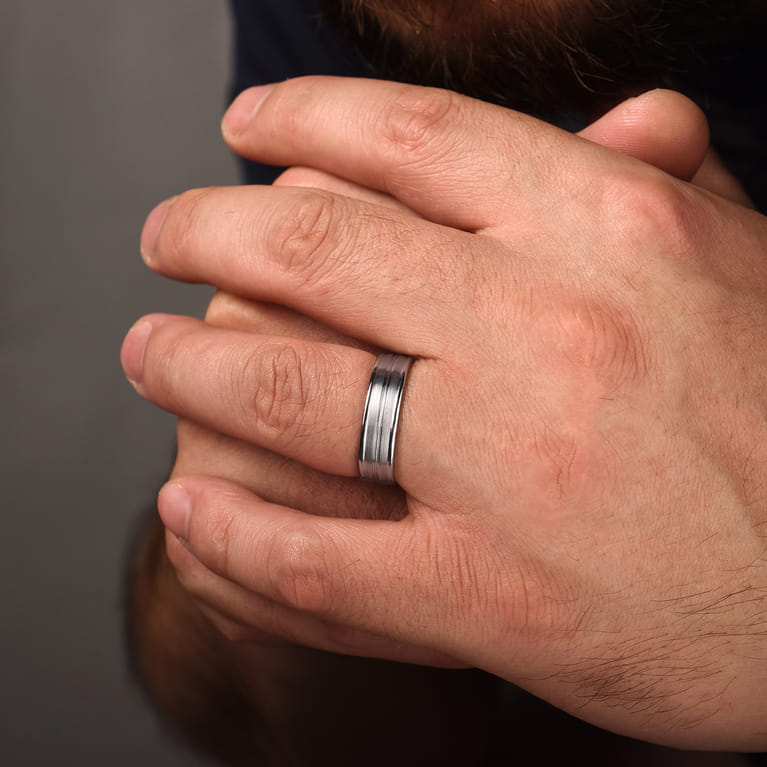Weston - 14K White Gold 6mm - Men's Wedding Band in Satin Finish - Shot 5