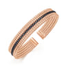 Wide 14K Rose Gold Bujukan Bead Cuff Bracelet with Inner Black Diamond Channel - 0.65 ct