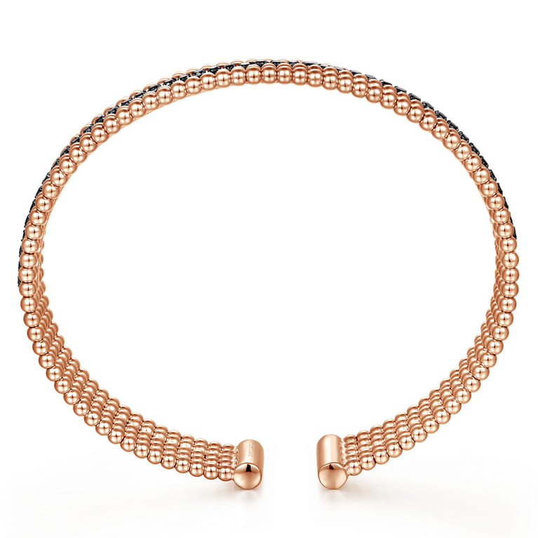 Wide 14K Rose Gold Bujukan Bead Cuff Bracelet with Inner Black Diamond Channel - 0.65 ct - Shot 3