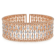 Wide 14K Rose Gold Cage Cuff Bracelet with Diamond Stations