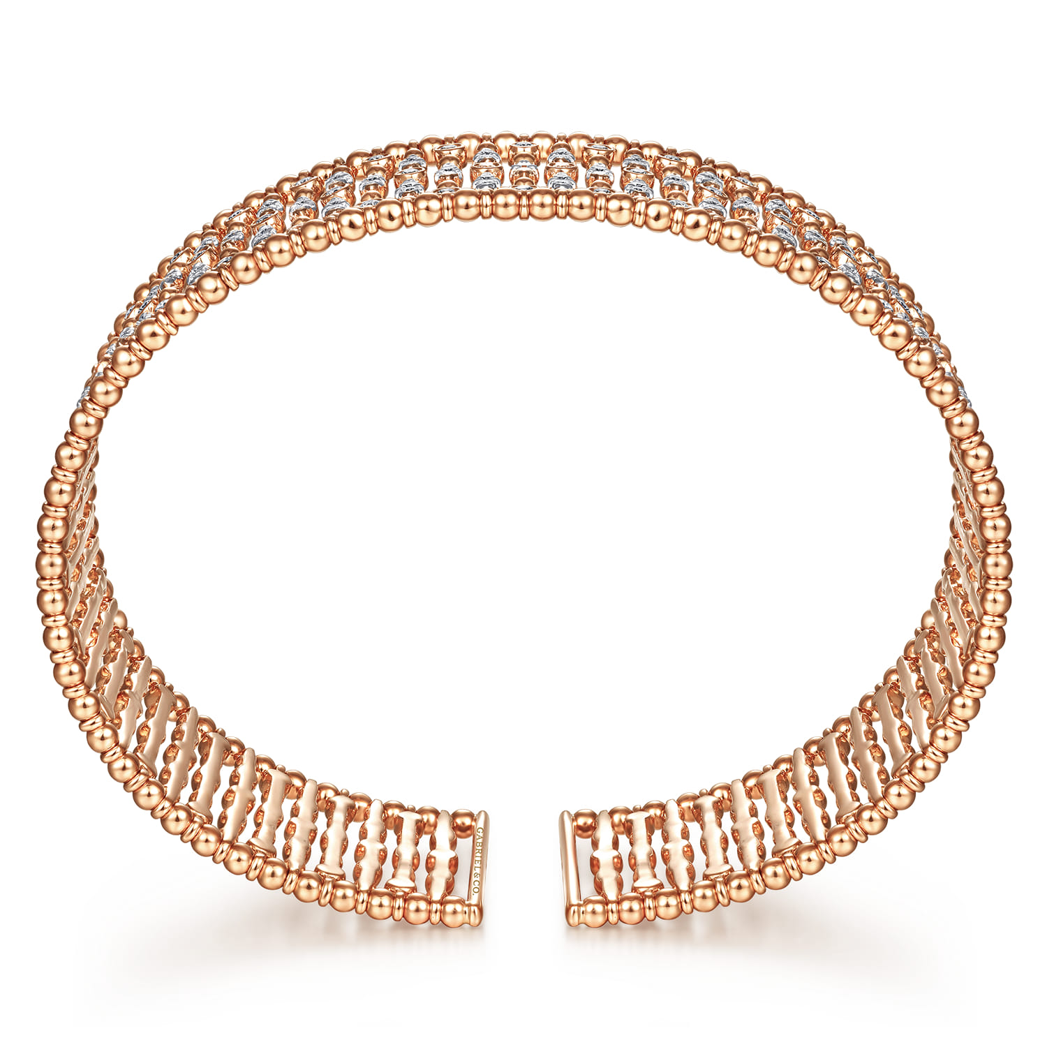 Wide 14K Rose Gold Cage Cuff Bracelet with Diamond Stations - 1.43 ct - Shot 3