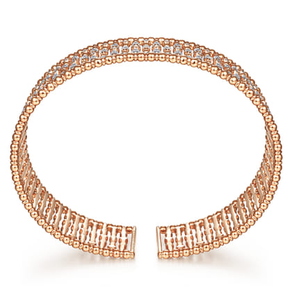 Wide 14K Rose Gold Cage Cuff Bracelet with Diamond Stations