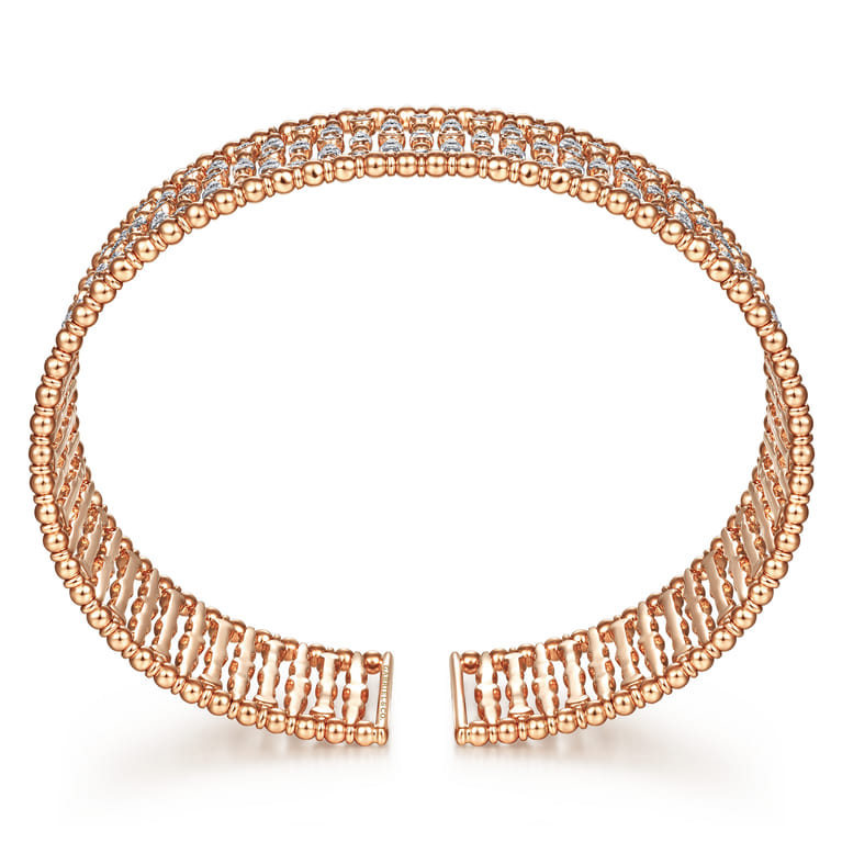 Wide 14K Rose Gold Cage Cuff Bracelet with Diamond Stations - 1.43 ct - Shot 3