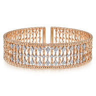 Wide 14K Rose Gold Cage Cuff Bracelet with Diamond Stations