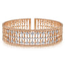 Wide 14K Rose Gold Cage Cuff Bracelet with Diamond Stations - 0.86 ct