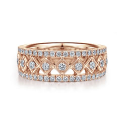 Wide 14K Rose  Gold Geometric Diamond Anniversary Band