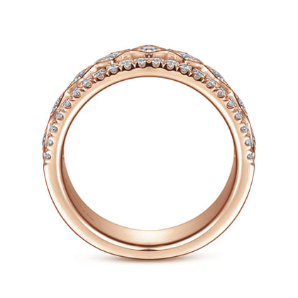 Wide 14K Rose Gold Geometric Diamond Anniversary Band