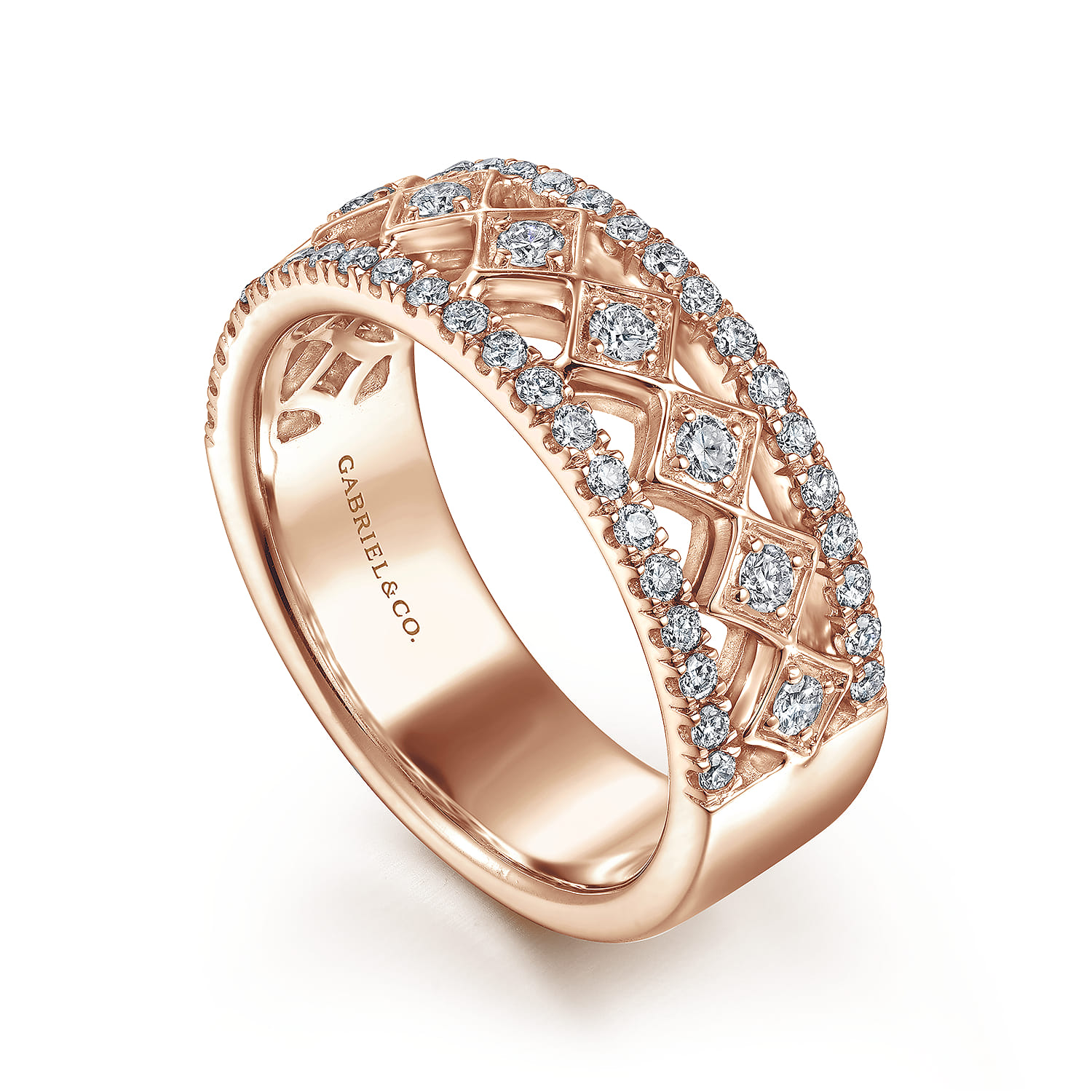 Fancy Wedding Ring in 14k Rose Gold with Round Natural Diamond at Gabriel & Co. - Shot 3