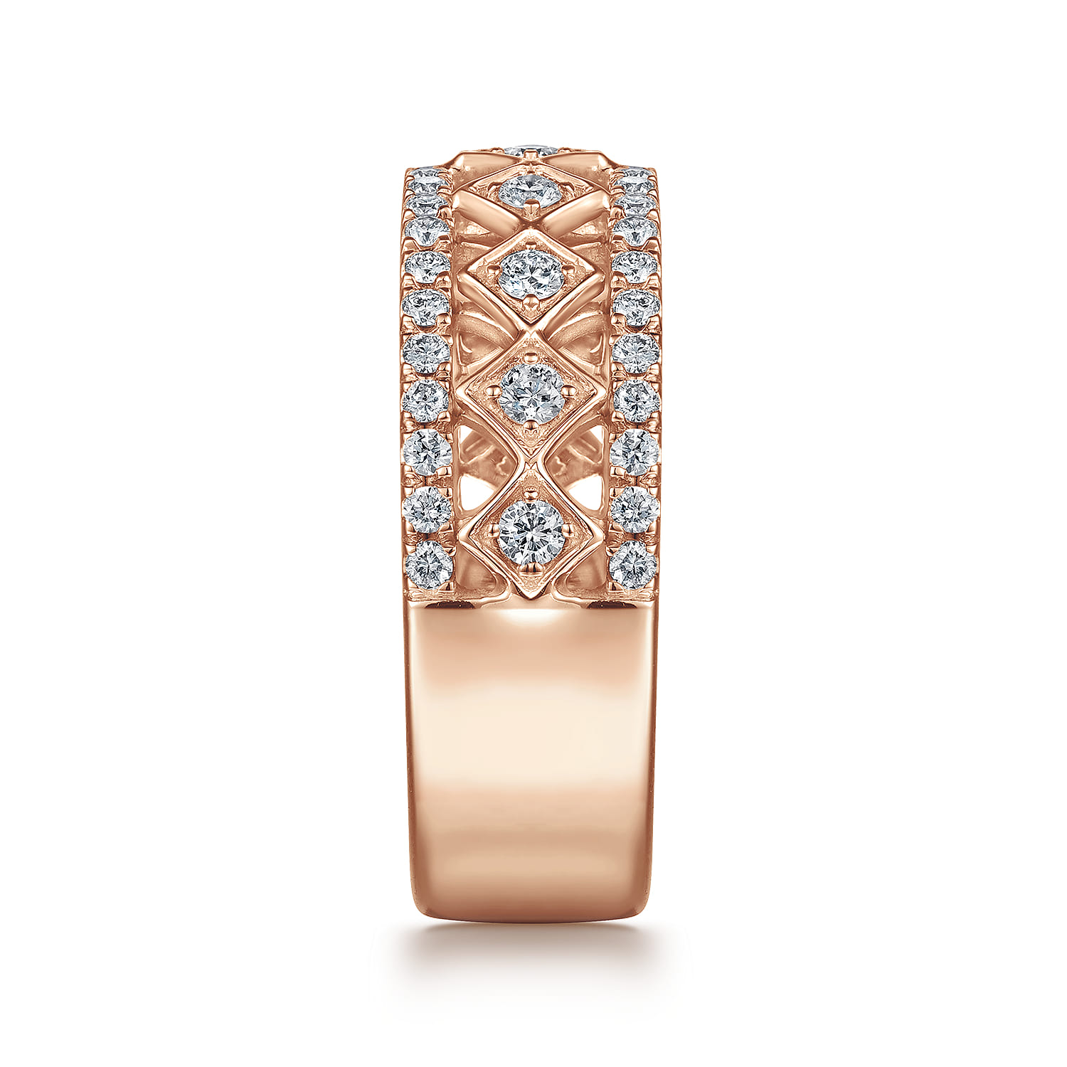 Fancy Wedding Ring in 14k Rose Gold with Round Natural Diamond at Gabriel & Co. - Shot 4