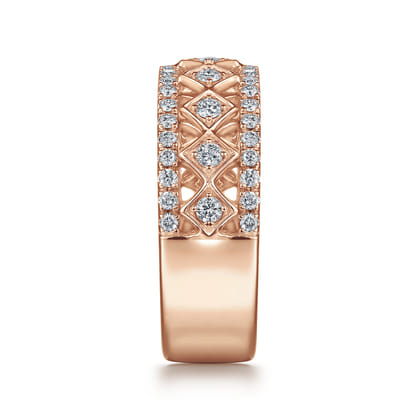 Wide 14K Rose Gold Geometric Diamond Anniversary Band