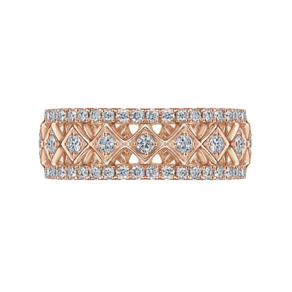 Wide 14K Rose Gold Geometric Diamond Anniversary Band