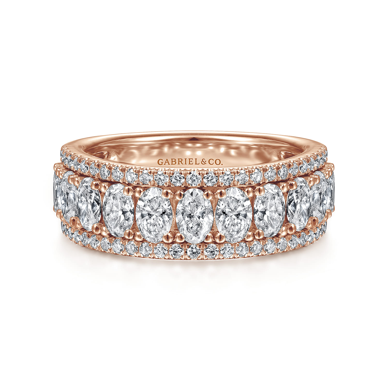 Fancy Wedding Ring in 14k Rose Gold with Oval Natural Diamond at Gabriel & Co. - Shot 1