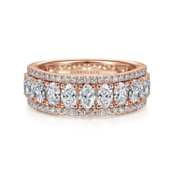 Wide 14K Rose Gold Oval and Round Diamond Anniversary Band