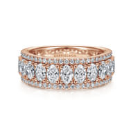 Wide 14K Rose Gold Oval and Round Diamond Anniversary Band