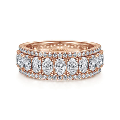 Wide 14K Rose Gold Oval and Round Diamond Anniversary Band