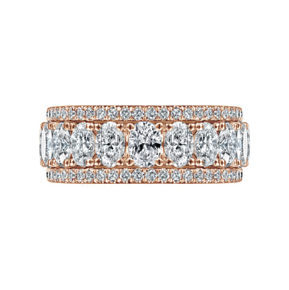 Wide 14K Rose Gold Oval and Round Diamond Anniversary Band