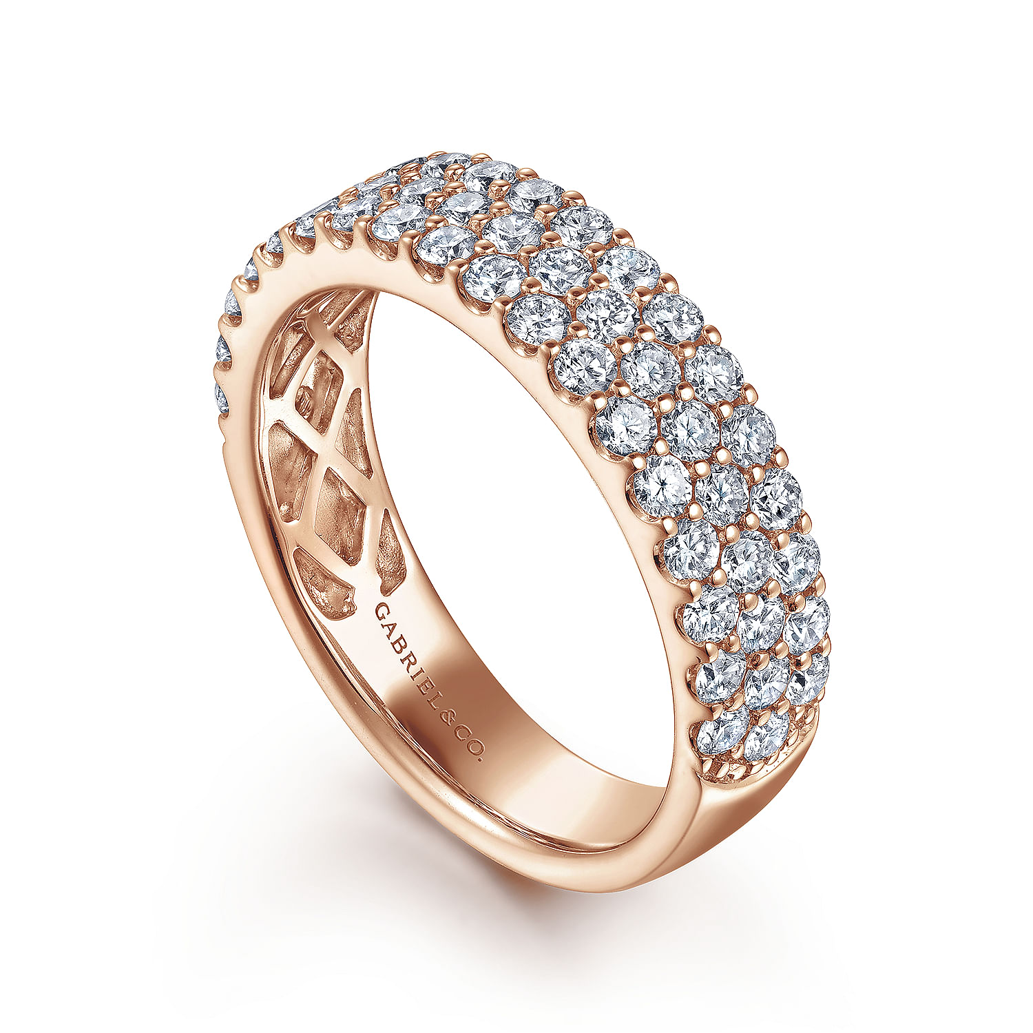 Wide 14K Rose Gold Prong Set Diamond Anniversary Band