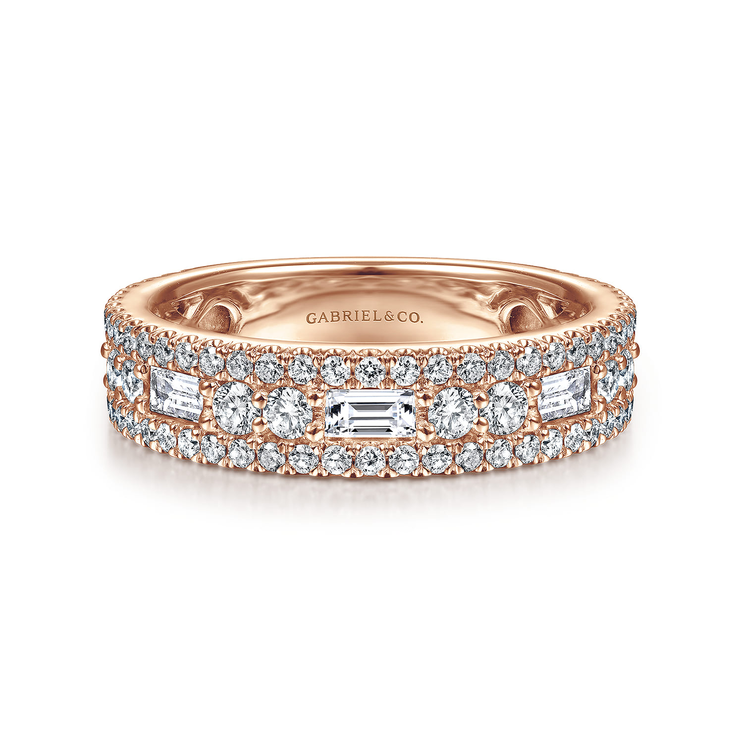 Fancy Wedding Ring in 14k Rose Gold with Baguette Natural Diamond at Gabriel & Co. - Shot 1