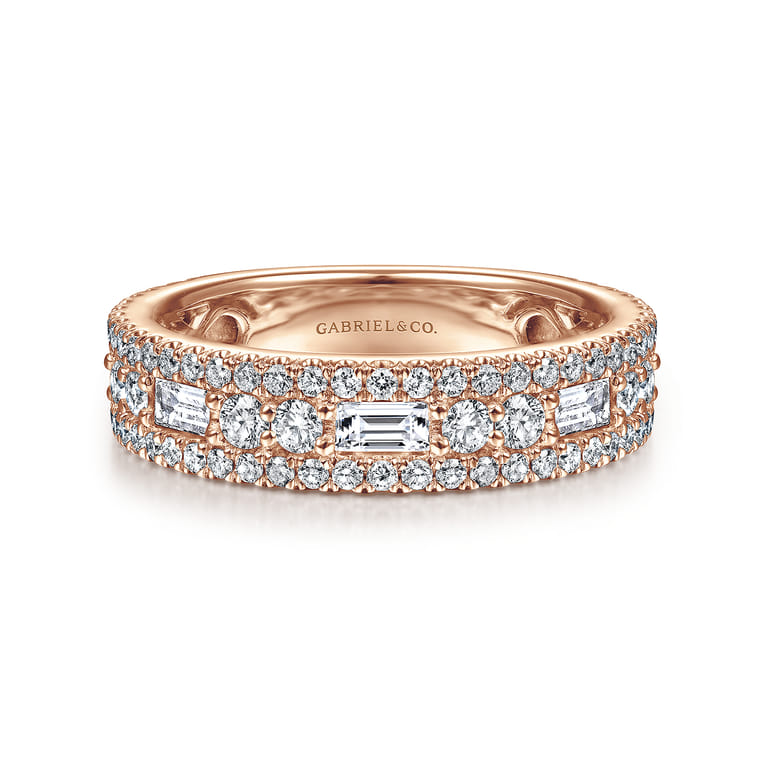 Fancy Wedding Ring in 14k Rose Gold with Baguette Natural Diamond at Gabriel & Co. - Shot 1