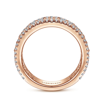 Wide 14K Rose Gold Round and Baguette Diamond Anniversary Band