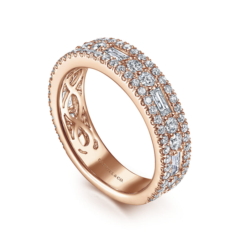 Fancy Wedding Ring in 14k Rose Gold with Baguette Natural Diamond at Gabriel & Co. - Shot 3