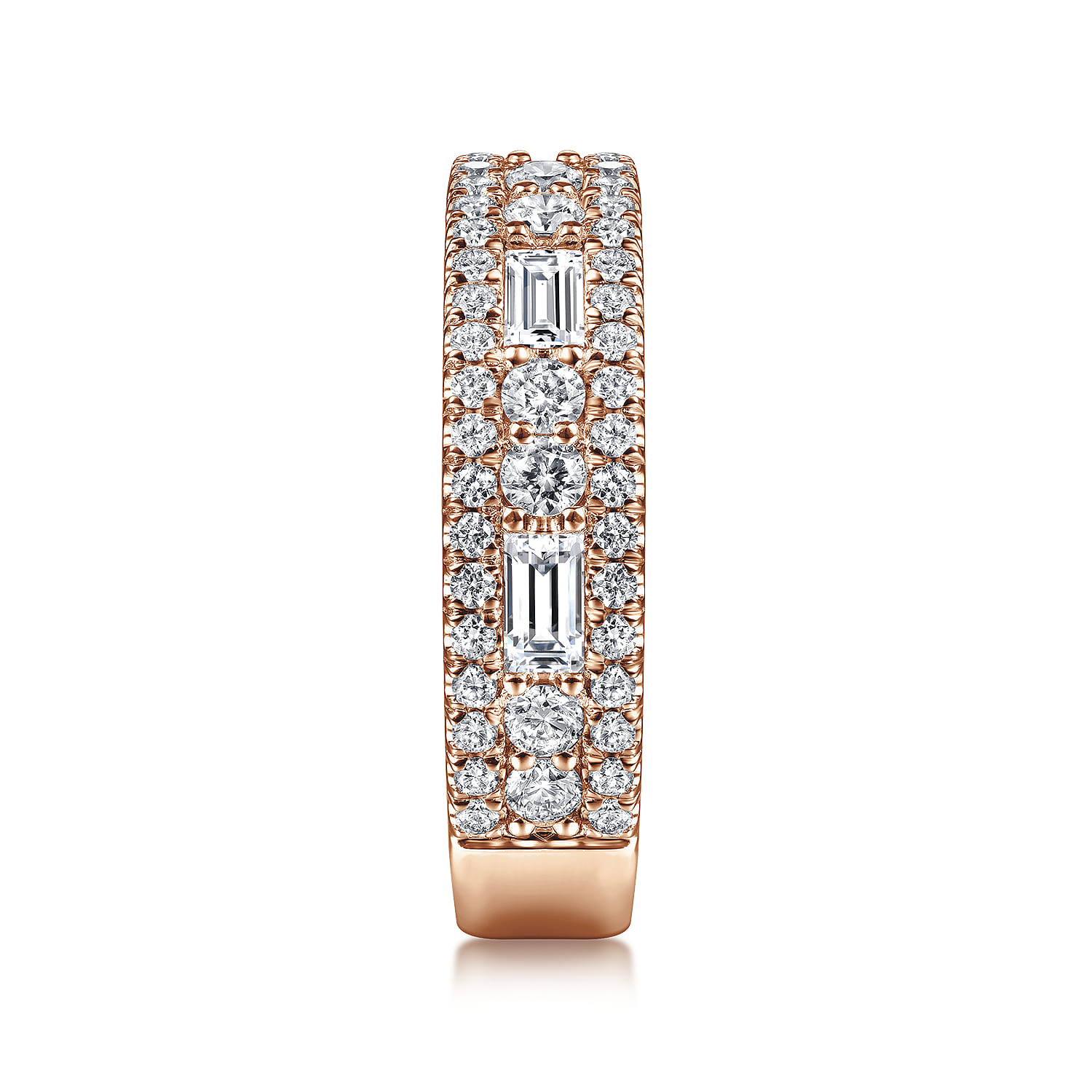 Fancy Wedding Ring in 14k Rose Gold with Baguette Natural Diamond at Gabriel & Co. - Shot 4