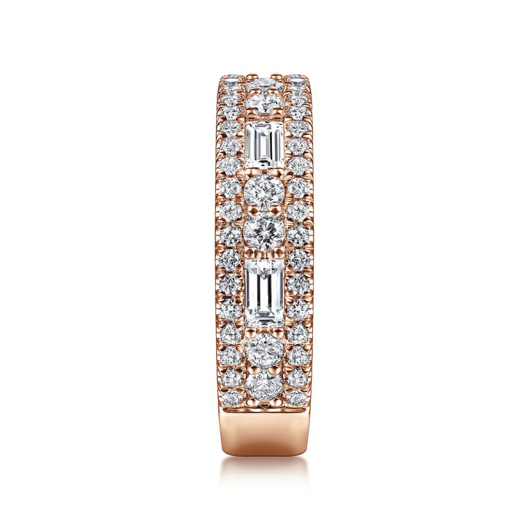 Fancy Wedding Ring in 14k Rose Gold with Baguette Natural Diamond at Gabriel & Co. - Shot 4
