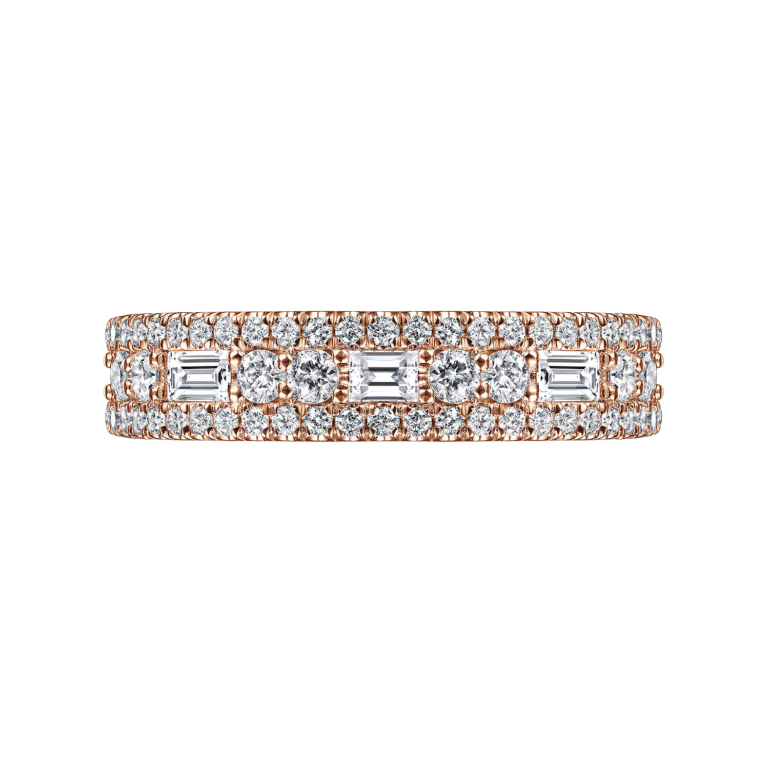 Fancy Wedding Ring in 14k Rose Gold with Baguette Natural Diamond at Gabriel & Co. - Shot 6