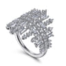 Wide 14K White Gold Baguette and Round Diamond Cage Ring - 1.8 ct