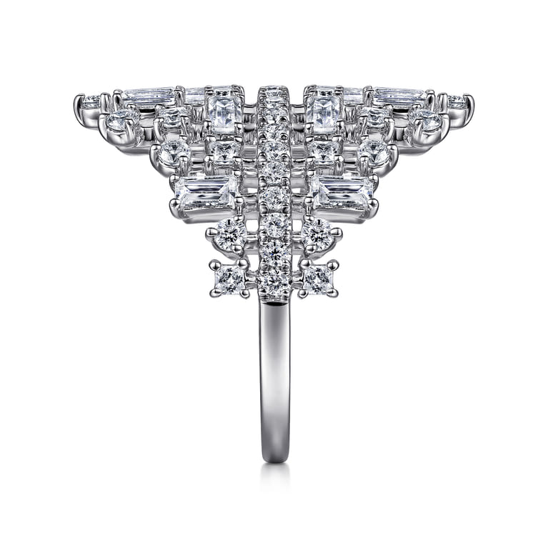 Wide 14K White Gold Baguette and Round Diamond Cage Ring - 1.8 ct - Shot 4