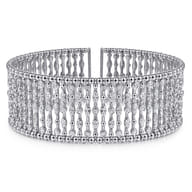 Wide 14K White Gold Cage Cuff Bracelet with Diamond Stations
