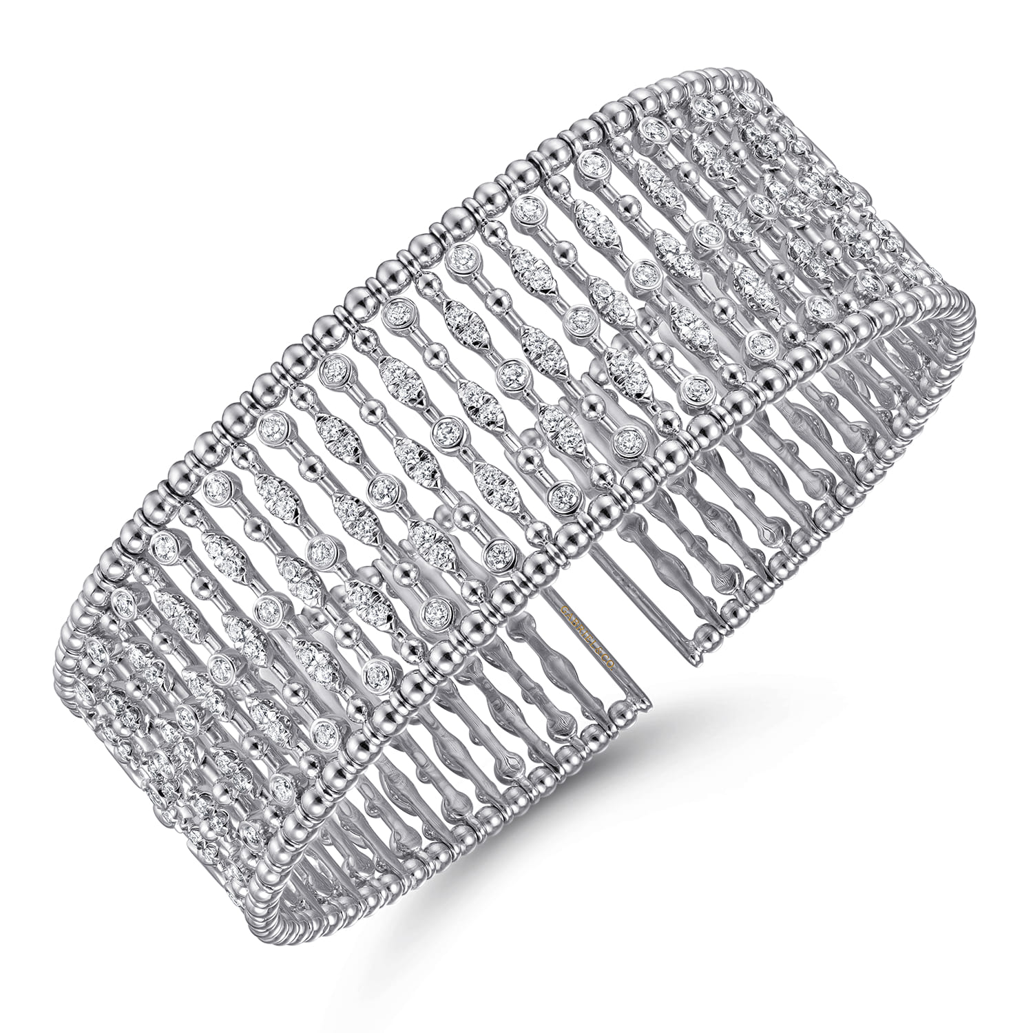Wide 14K White Gold Cage Cuff Bracelet with Diamond Stations - 1.43 ct - Shot 2