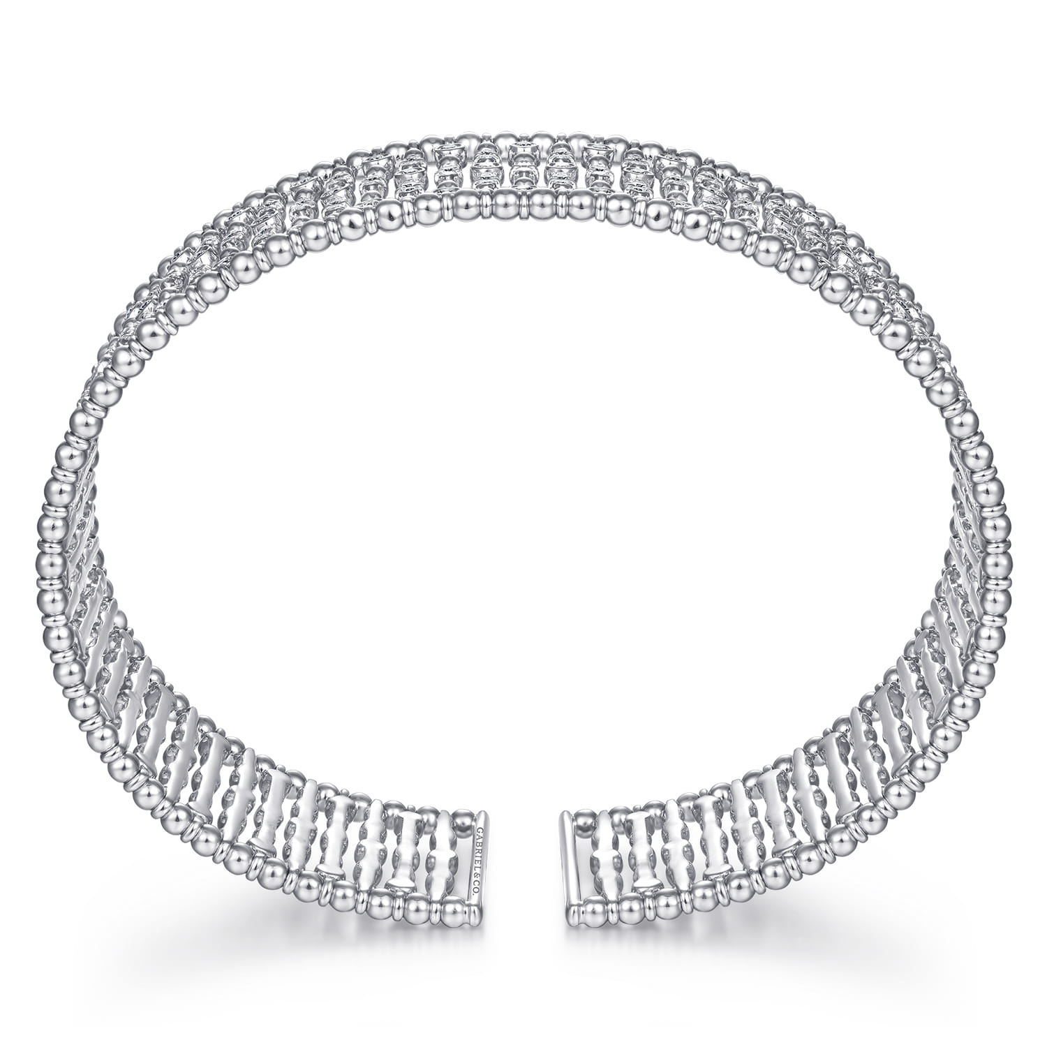 Wide 14K White Gold Cage Cuff Bracelet with Diamond Stations - 1.43 ct - Shot 3