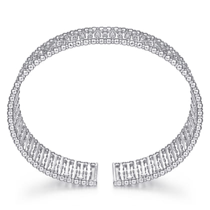 Wide 14K White Gold Cage Cuff Bracelet with Diamond Stations