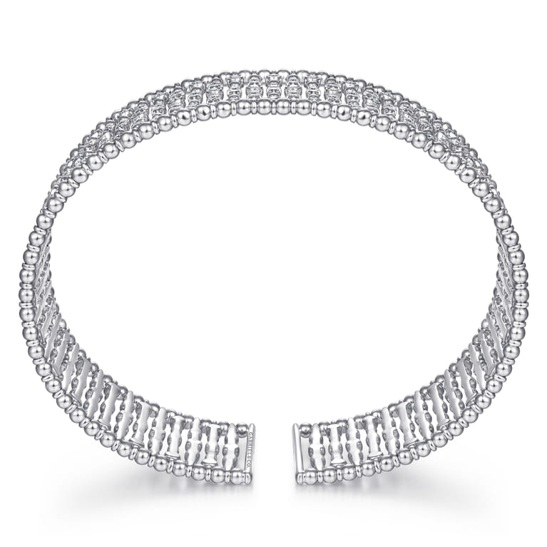 Wide 14K White Gold Cage Cuff Bracelet with Diamond Stations - 1.43 ct - Shot 3