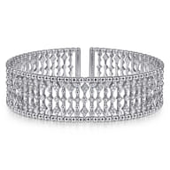 Wide 14K White Gold Cage Cuff Bracelet with Diamond Stations