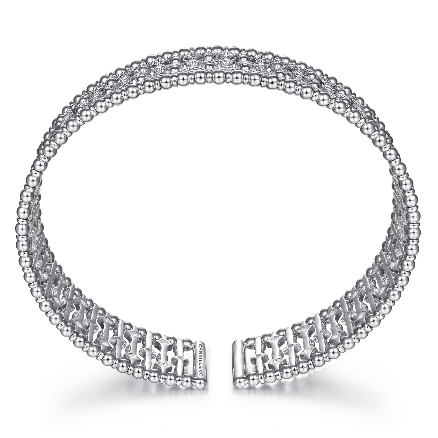 Wide 14K White Gold Cage Cuff Bracelet with Diamond Stations - 0.86 ct - Shot 3